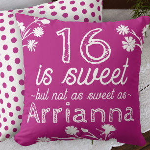 Sweet 16 Pink, White Flowers Personalized Cushion