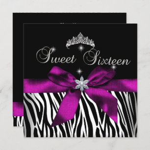 Sweet 16  Pink Zebra Black White Diamonds Invitation