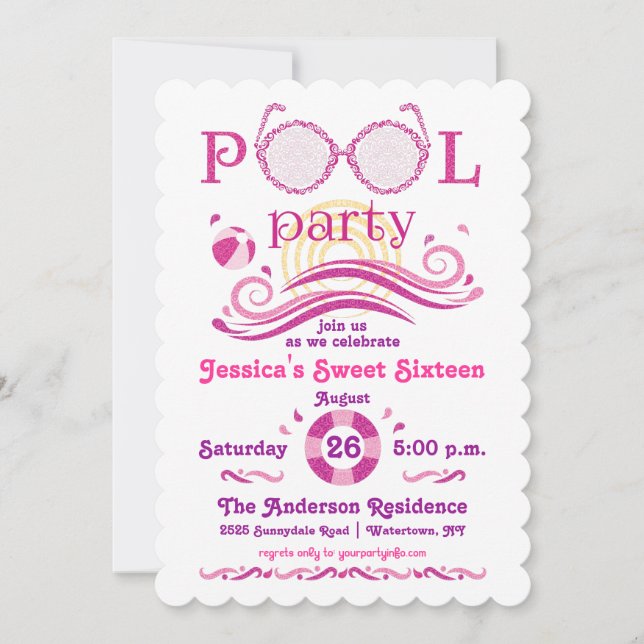 Sweet 16 Pool Party Invitation (Front)