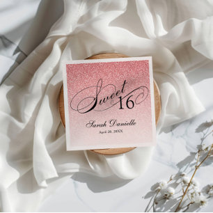 Sweet 16 Pretty Pink Glitter Glam Personalised Napkin