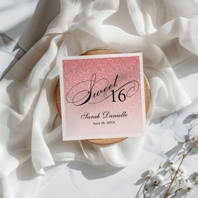 Sweet 16 Pretty Pink Glitter Glam Personalised Napkin (Creator Uploaded)