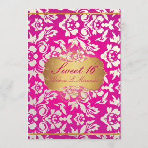 Sweet 16/ princess/pearl damask/pink invitation