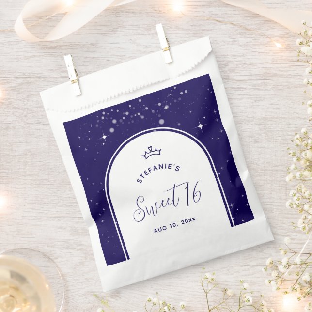 Sweet 16 Princess Tiara Crown Navy Blue Birthday Favour Bag (Clipped)