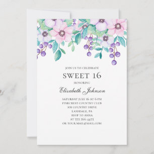Sweet 16. Purple and pink flowers. 16th birthday Invitation