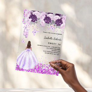 Sweet 16 purple ballerina dress florals clear acrylic invitations