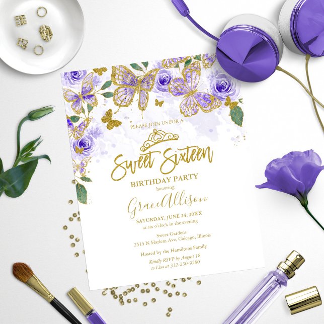 Sweet 16 Purple Butterfly Budget Invitation (Creator Uploaded)