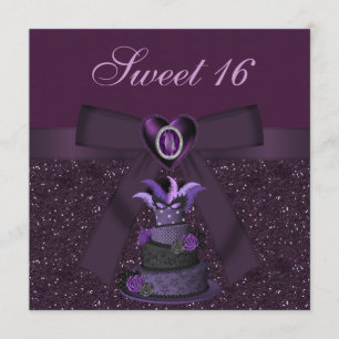 Sweet 16 Purple Diva Cake & Jewel Heart Invites