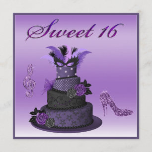 Sweet 16 Purple Diva Cake, Sparkle High Heels Invitation