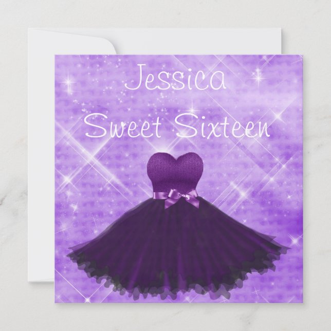 Sweet 16 Purple Dress Silver Glitter Birthday Invitation (Front)