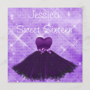 Sweet 16 Purple Dress Silver Glitter Birthday Invitation