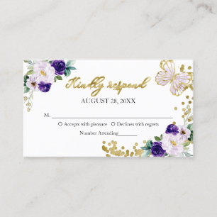 Sweet 16 Purple Floral Butterfly RSVP Enclosure Business Card
