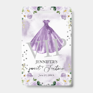 Sweet 16 Purple Floral Dress 16 VIP Birthday ID Badge
