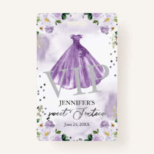Sweet 16 Purple Floral Dress 16 VIP Birthday ID Badge
