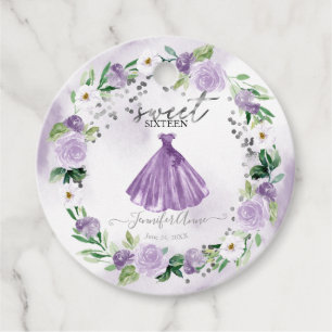 Sweet 16 Purple Floral Dress Favour Tags