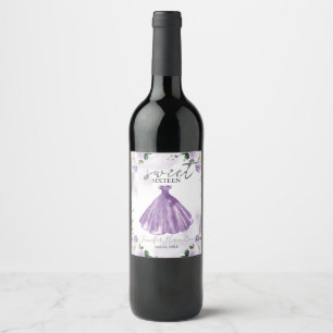 Sweet 16 Purple Floral Watercolor Dress Wine Label
