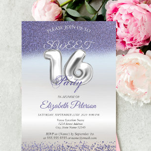 Sweet 16 Purple Glitter Bokeh Ombre Party Invitation