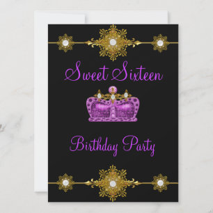 Sweet 16 Purple Gold Black Princess Event Invitation