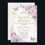 Sweet 16 Purple Lilac Pink Floral Butterflies Invitation<br><div class="desc">Personalise this lovely Sweet 16 birthday invitation with own wording easily and quickly,  simply press the customise it button to further re-arrange and format the style and placement of the text.  Matching items available in store!  (c) The Happy Cat Studio</div>