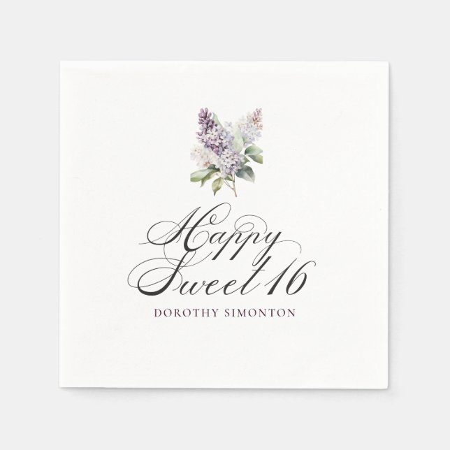 Sweet 16 Purple Lilac Spring Flower Cocktail Napkin (Front)