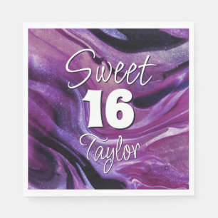 Sweet 16 Purple Marble Personalised Napkin