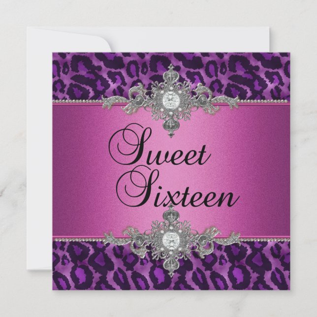 Sweet 16 Purple Pink Silver White Black Diamond Invitation (Front)