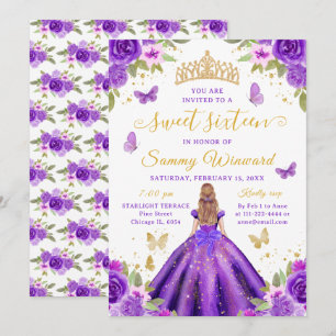 Sweet 16 Purple Princess Blonde Girl Invitation