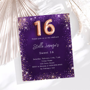 Sweet 16 purple rose gold invitation