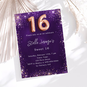 Sweet 16 purple rose gold luxury invitation