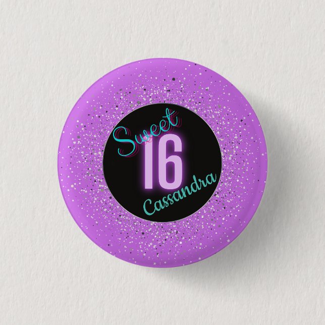 Sweet 16 Purple Silver Brilliance Personalised  3 Cm Round Badge (Front)