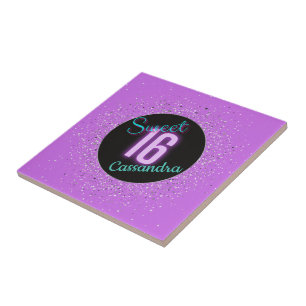 Sweet 16 Purple Silver Brilliance Personalised Ceramic Tile