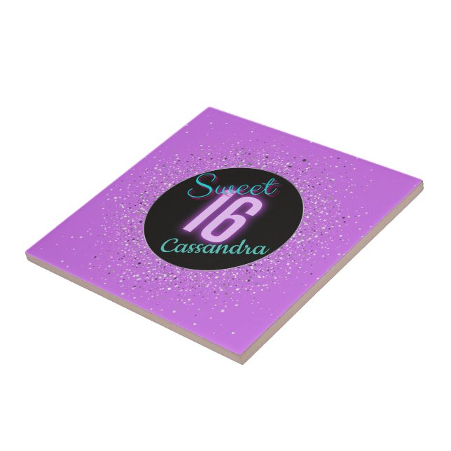 Sweet 16 Purple Silver Brilliance Personalised   Ceramic Tile (Side)