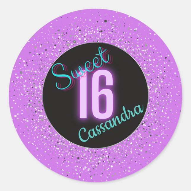 Sweet 16 Purple Silver Brilliance Personalised   Classic Round Sticker (Front)