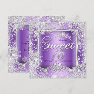 Sweet 16 Purple Silver Tiara Winter Wonderland Invitation