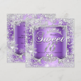 Sweet 16 Purple Silver Tiara Winter Wonderland Invitation