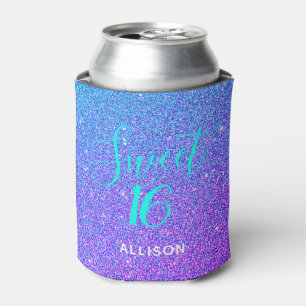 Sweet 16 Purple Teal Glitter Party Favour Can Cooler