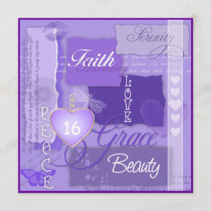 SWEET 16 PURPLE Vintage Organic Invitation