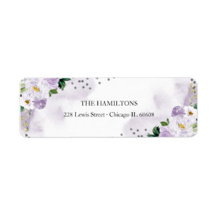 Sweet 16 Purple Watercolor Floral Return Address Label