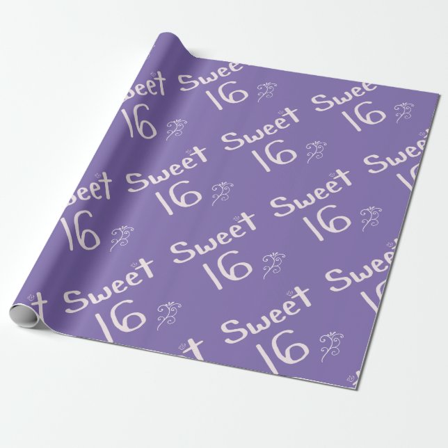 Sweet 16 Purple Wrapping Paper (Unrolled)