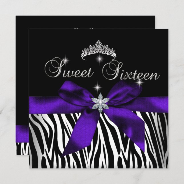 Sweet 16  Purple Zebra Black Diamonds image Invitation (Front/Back)