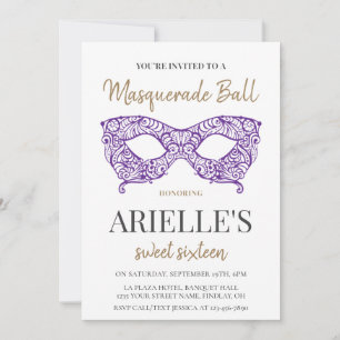 Sweet 16 Quince Masquarade Ball Birthday Party Invitation