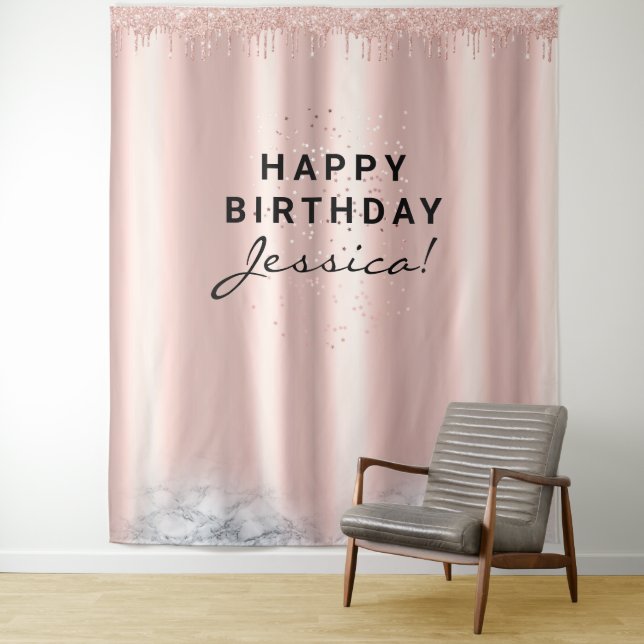 Sweet 16 Quinceañera Birthday Pink Elegant Sleek Tapestry (In Situ)