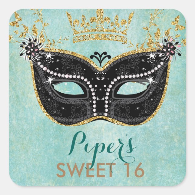 Sweet 16 Quinceanera Masquerade favour stickers (Front)