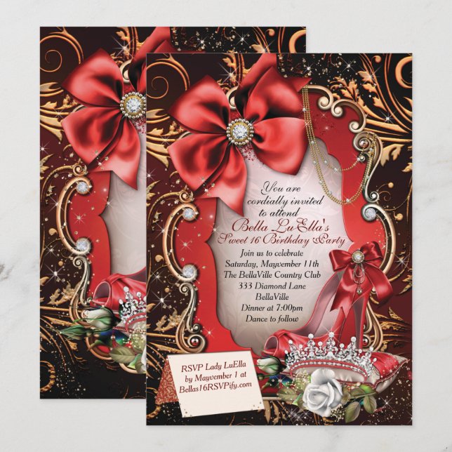 Sweet 16 Quinceanera Party Invitations (Front/Back)