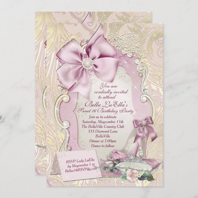 Sweet 16 Quinceanera Party Invitations (Front/Back)
