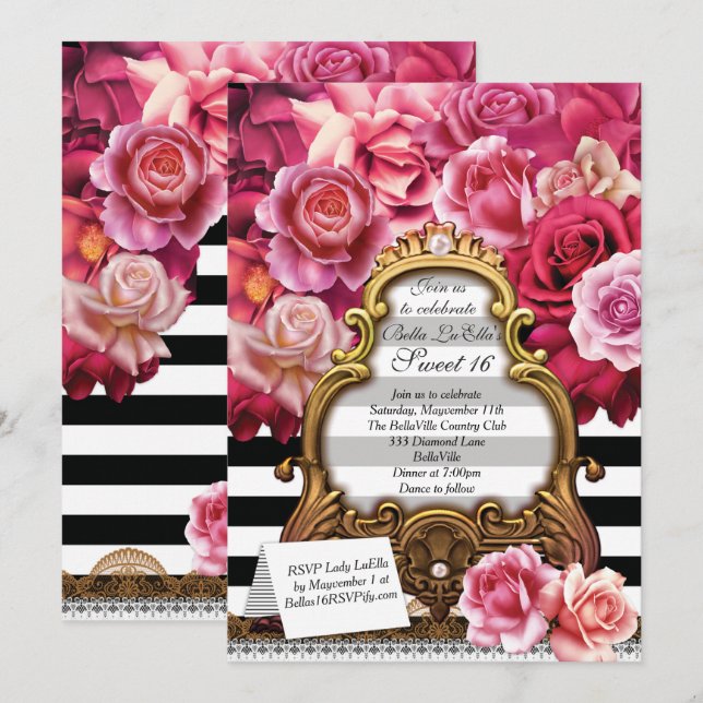 Sweet 16 Quinceanera Party Invitations (Front/Back)