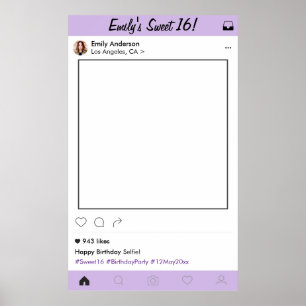 Sweet 16 Quinceanera Party Prop Photo Booth Frame Poster