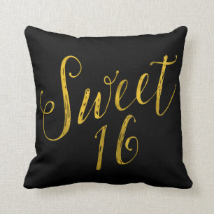 Sweet 16 Quote Faux Gold Foil Sparkly Template Cushion