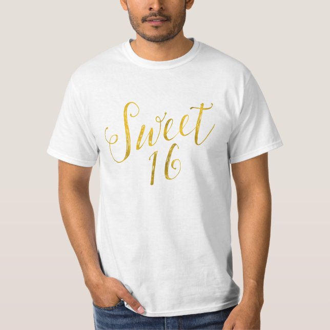 Sweet 16 Quote Faux Gold Foil Sparkly Template T-Shirt (Front)