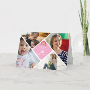 Sweet 16 Rainbow 4 Photo Birthday Keepsake Thank You Card
