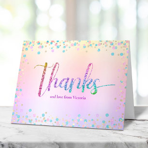 Sweet 16 Rainbow Glitter Ombre Foil Birthday Thank You Card